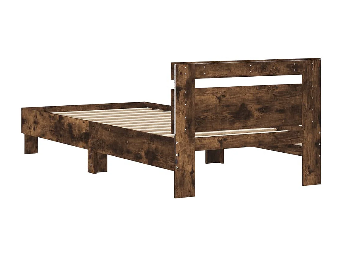 Cadre de lit tête de lit et lumières LED chêne fumé 90x190