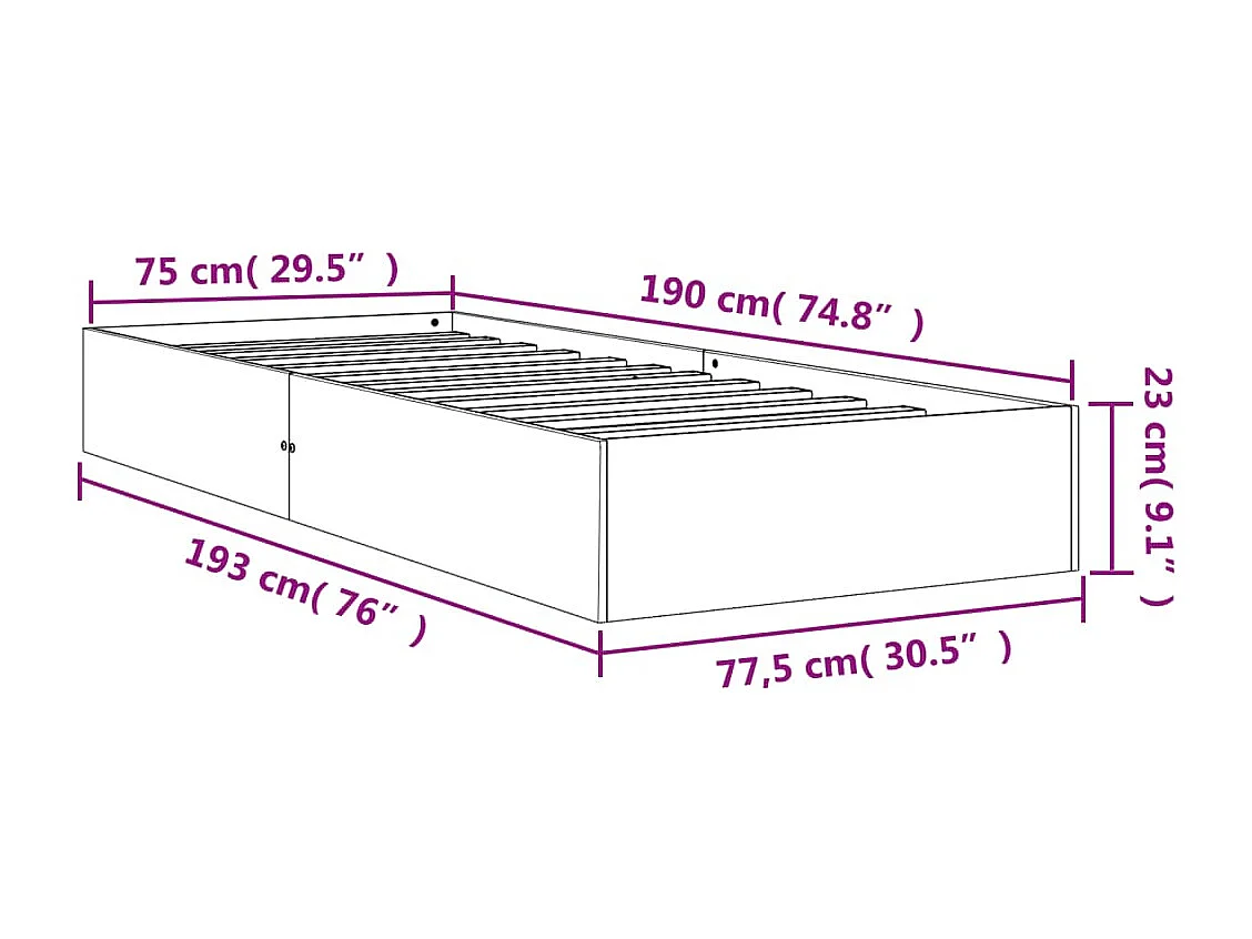 Cadre de lit marron 75x190 bois de pin massif