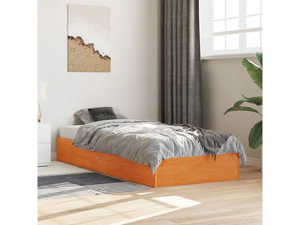 Cadre de lit marron 75x190 bois de pin massif