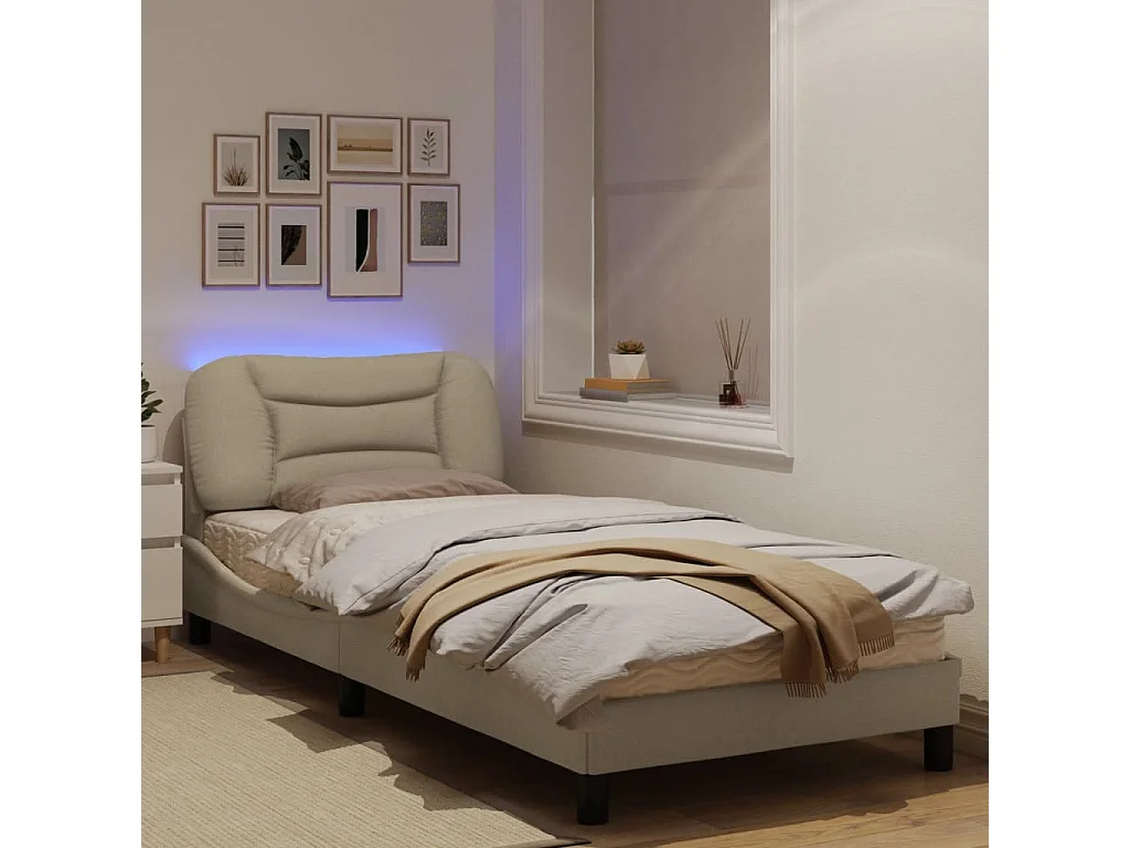 Cadre de lit avec lumières LED crème 80x200 tissu