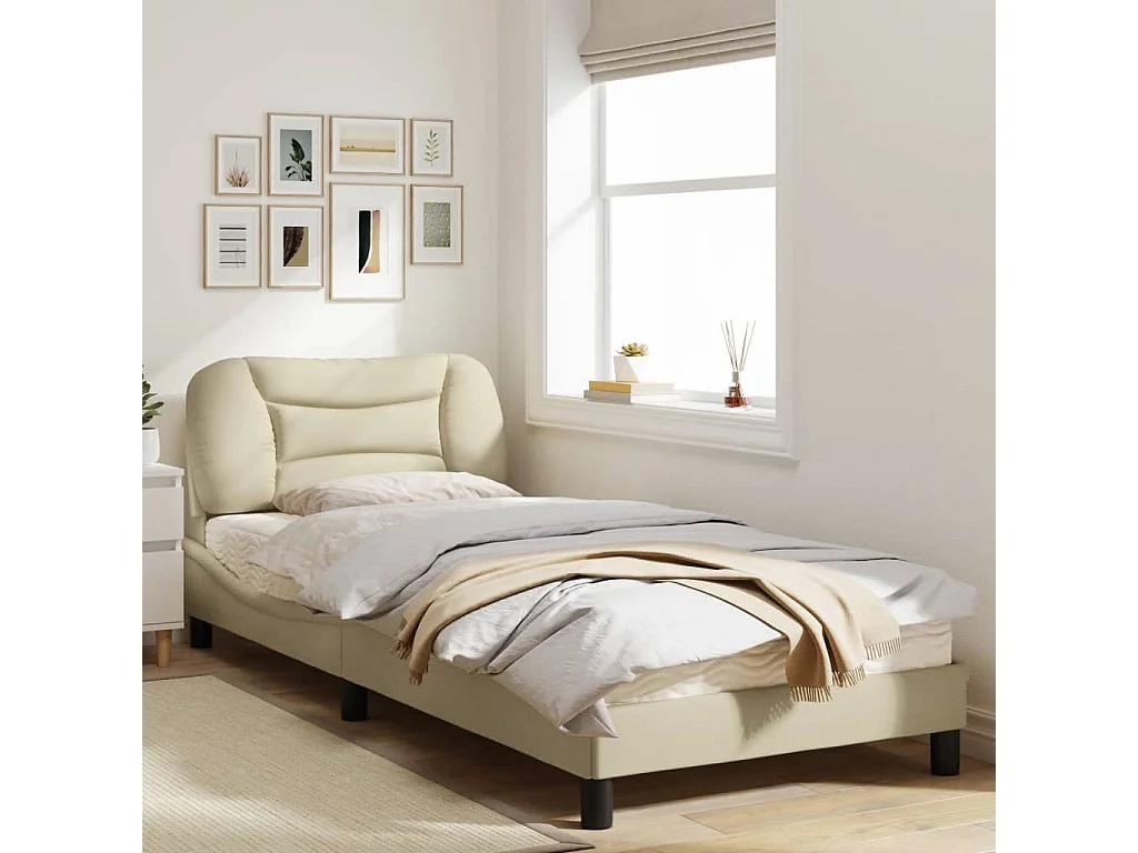 Cadre de lit avec lumières LED crème 80x200 tissu