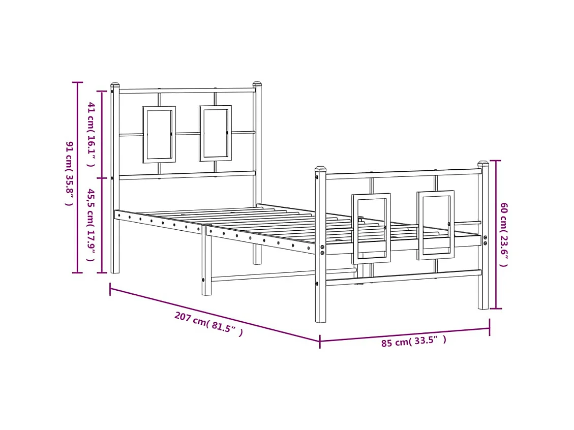 Cadre de lit métal avec tête de lit-pied de lit blanc 80x200