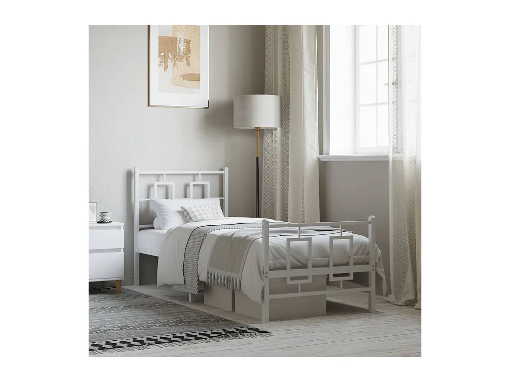 Cadre de lit métal avec tête de lit-pied de lit blanc 80x200