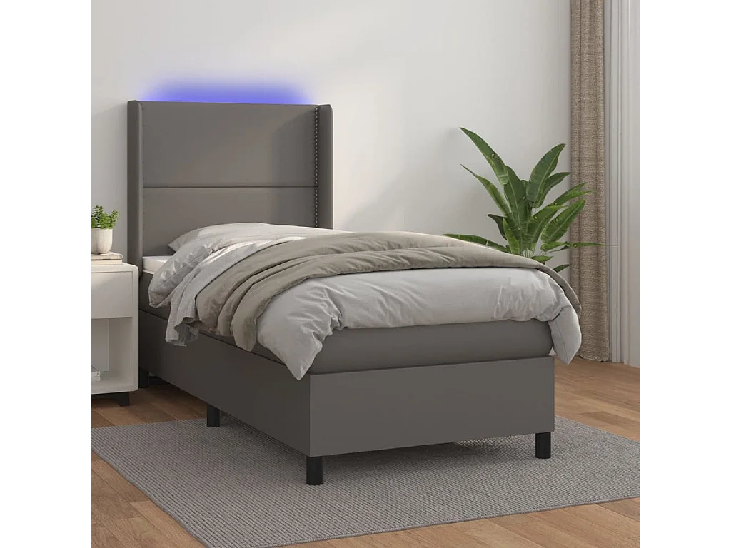 Sommier à lattes de lit matelas LED Gris 100x200 Similicuir