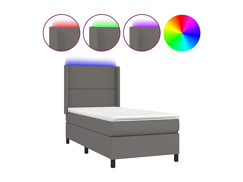 Sommier à lattes de lit matelas LED Gris 100x200 Similicuir