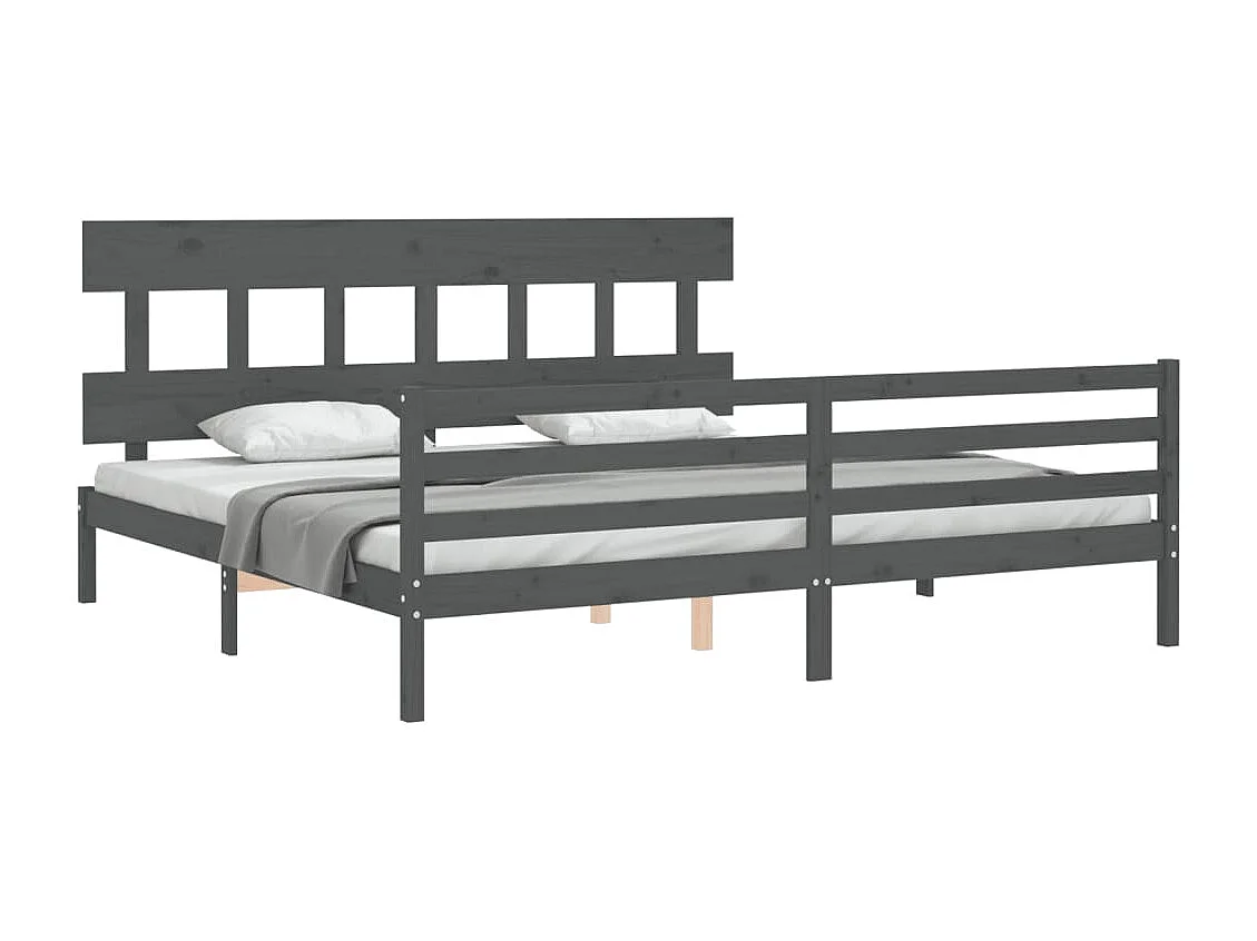 Cadre de lit avec tête de lit gris 200x200 bois massif
