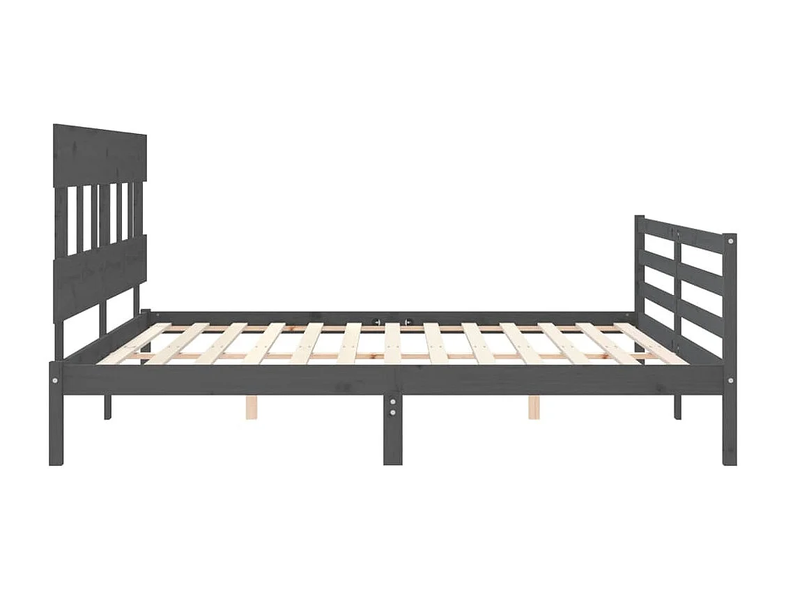 Cadre de lit avec tête de lit gris 200x200 bois massif