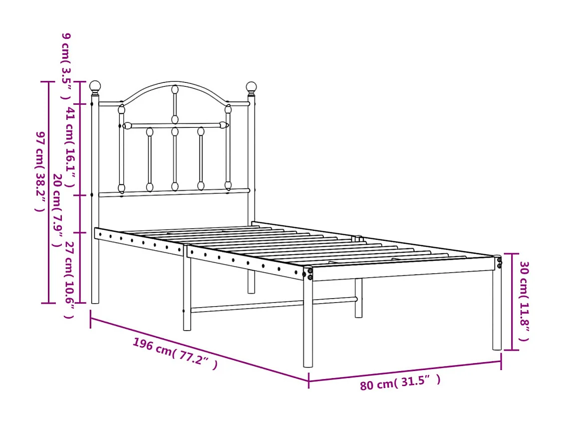 vidaXL Estructura de cama de metal con cabecero blanco 75x190 cm