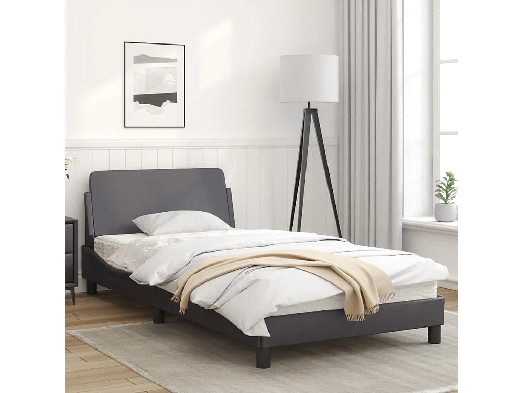 Cadre de lit avec tête de lit Gris 100x200 Similicuir