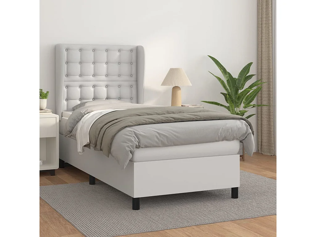Sommier à lattes de lit avec matelas Blanc 90x200 Similicuir