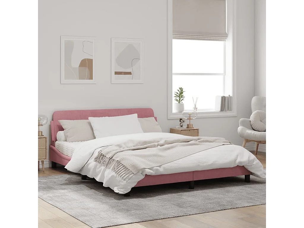 Cadre de lit avec tête de lit Rose 160x200 Velours