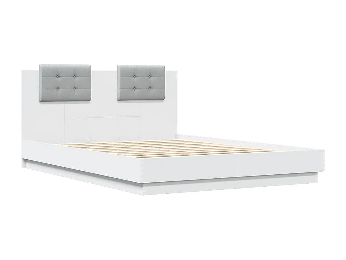 Cadre de lit avec tête de lit et lumières LED blanc 140x200