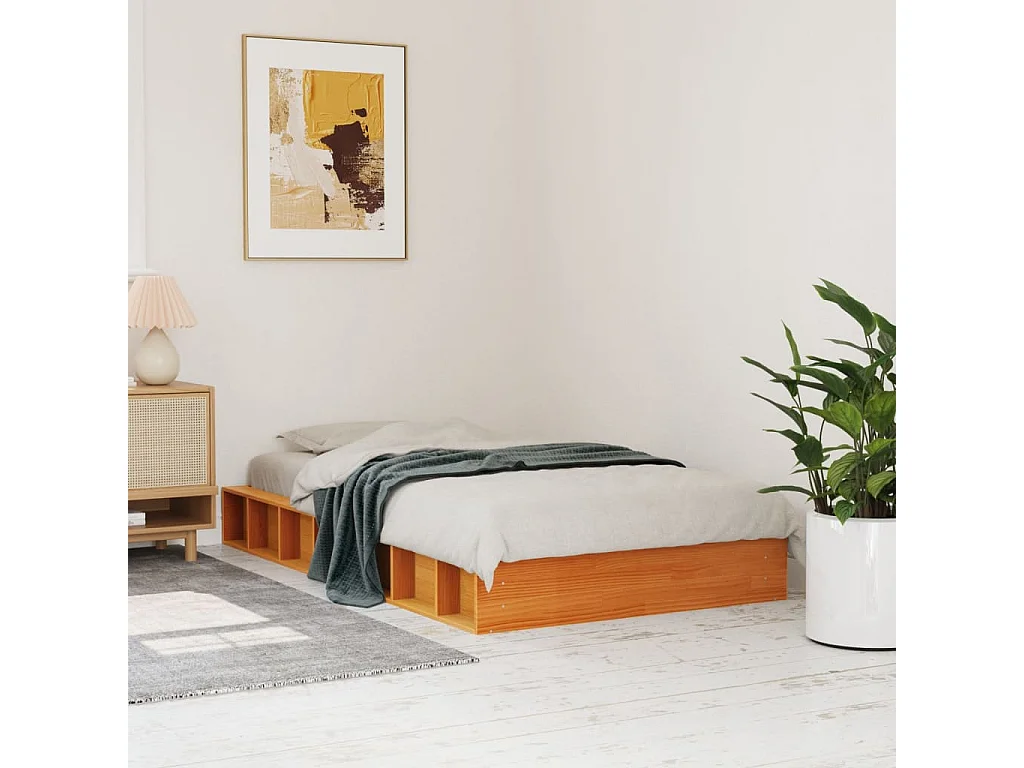 Cadre de lit marron 75x190 bois de pin massif