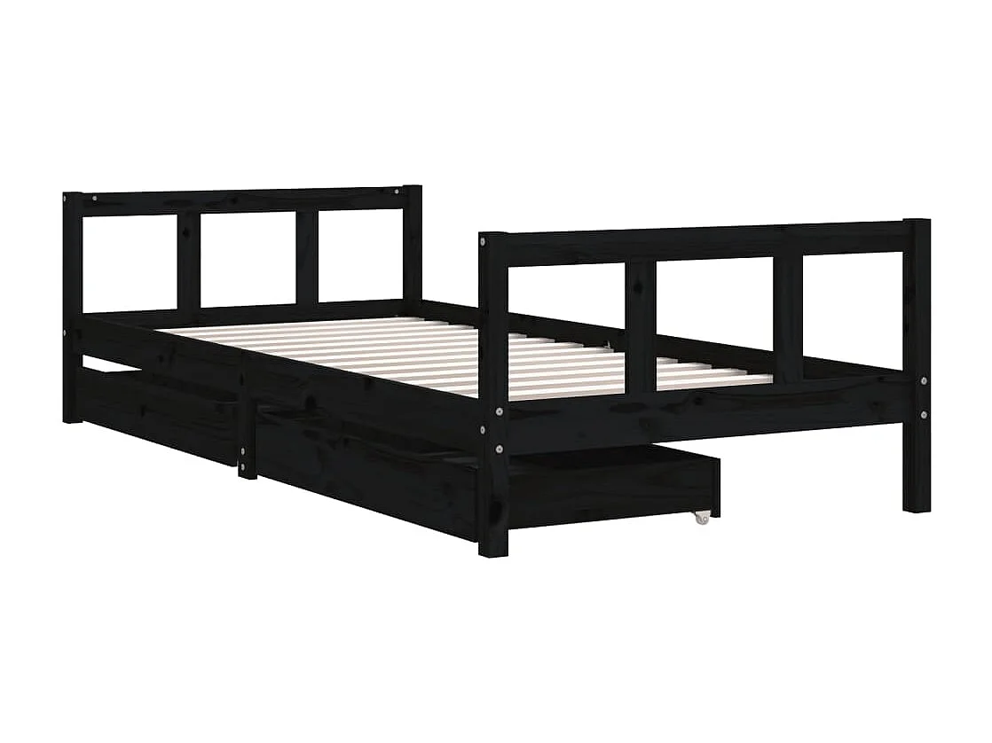 Cadre de lit enfant avec tiroirs noir 90x200 bois pin massif