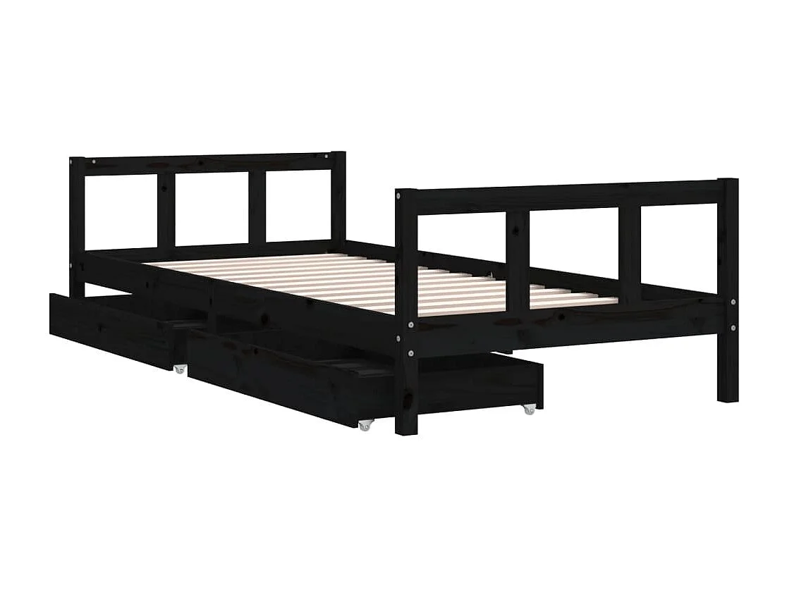 Cadre de lit enfant avec tiroirs noir 90x200 bois pin massif