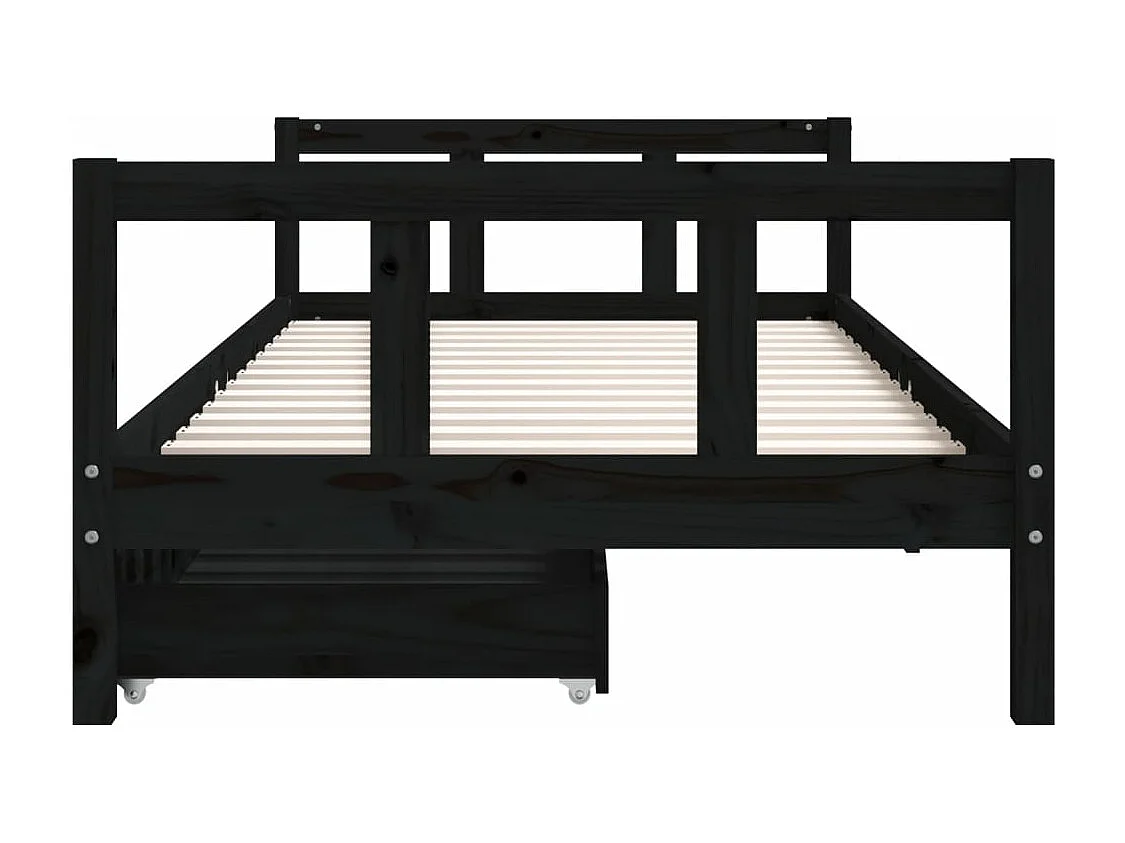 Cadre de lit enfant avec tiroirs noir 90x200 bois pin massif