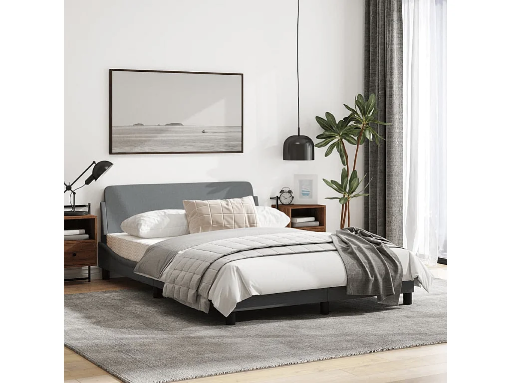 Cadre de lit avec tête de lit Gris clair 140x200