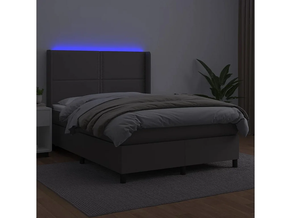 Sommier à lattes de lit matelas LED Gris 140x200 Similicuir