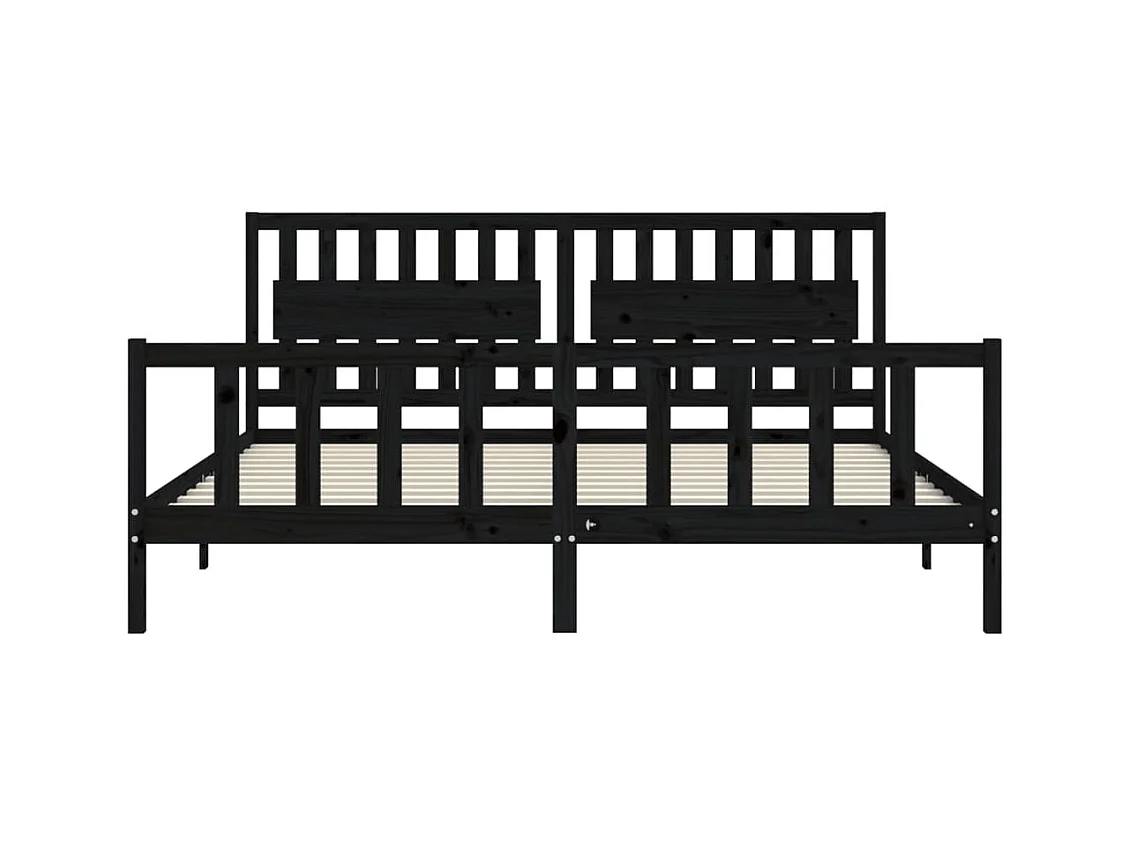 Cadre de lit avec tête de lit noir 200x200 bois massif