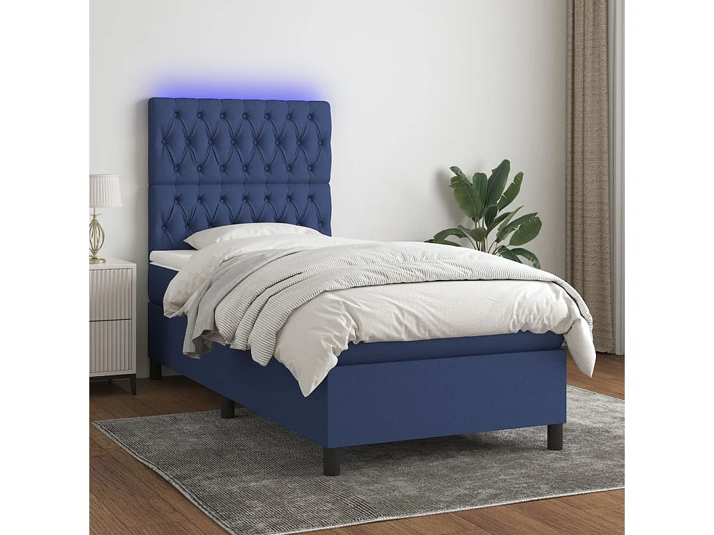 Sommier à lattes de lit avec matelas et LED Bleu 80x200 Tissu