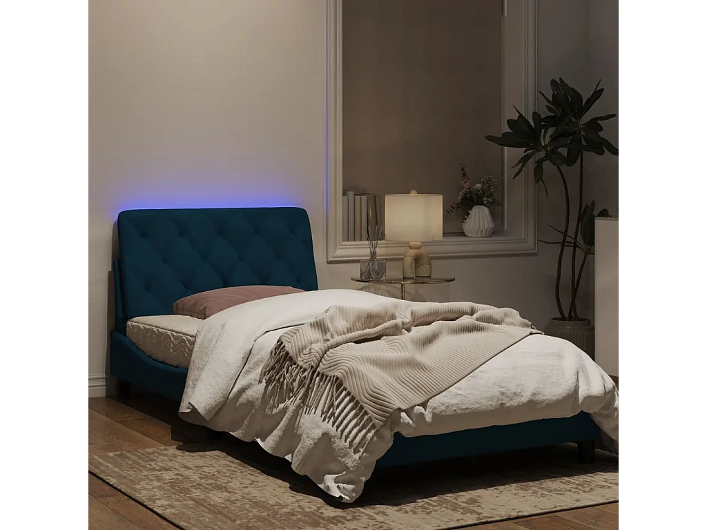 Cadre de lit avec lumières LED bleu 100x200 velours
