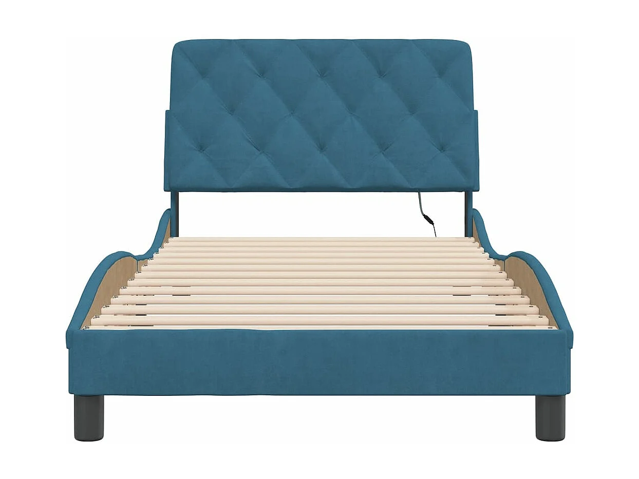 Cadre de lit avec lumières LED bleu 100x200 velours