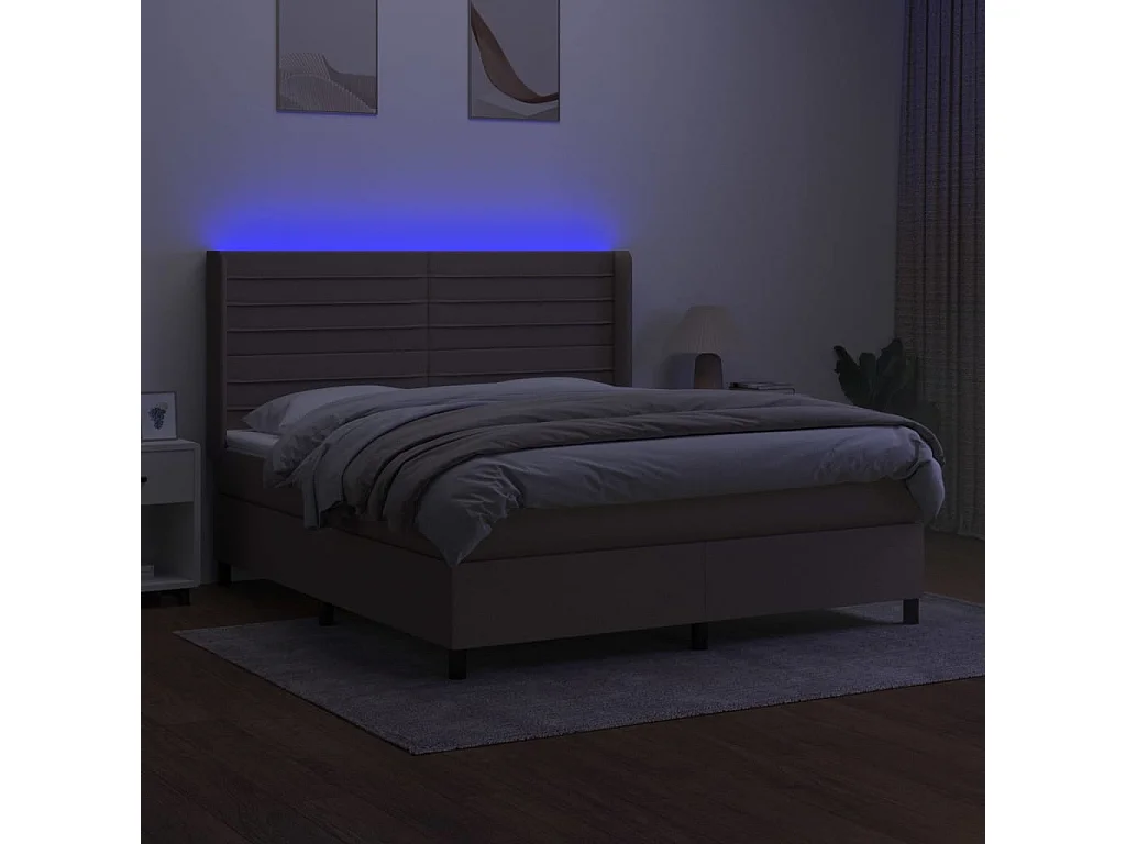 Sommier à lattes de lit matelas et LED Taupe 160x200 Tissu
