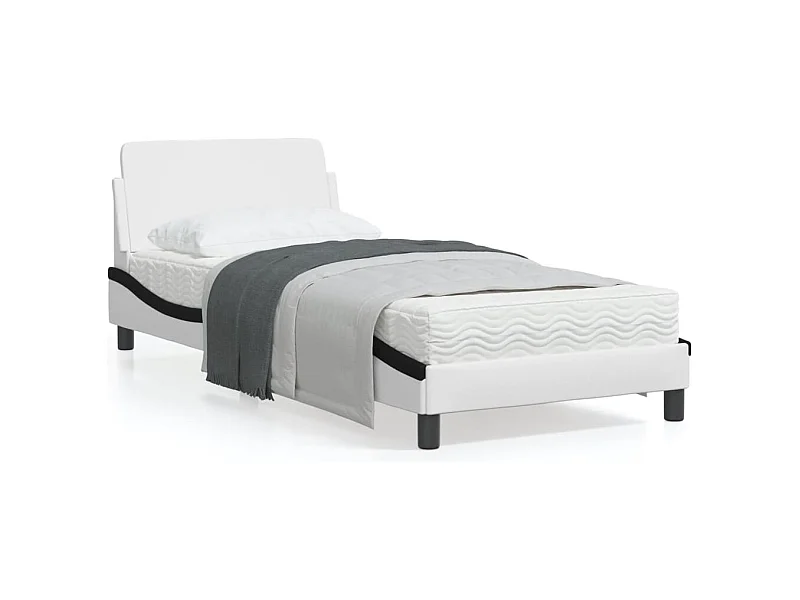 Cadre de lit avec tête de lit blanc et noir 90x190 similicuir