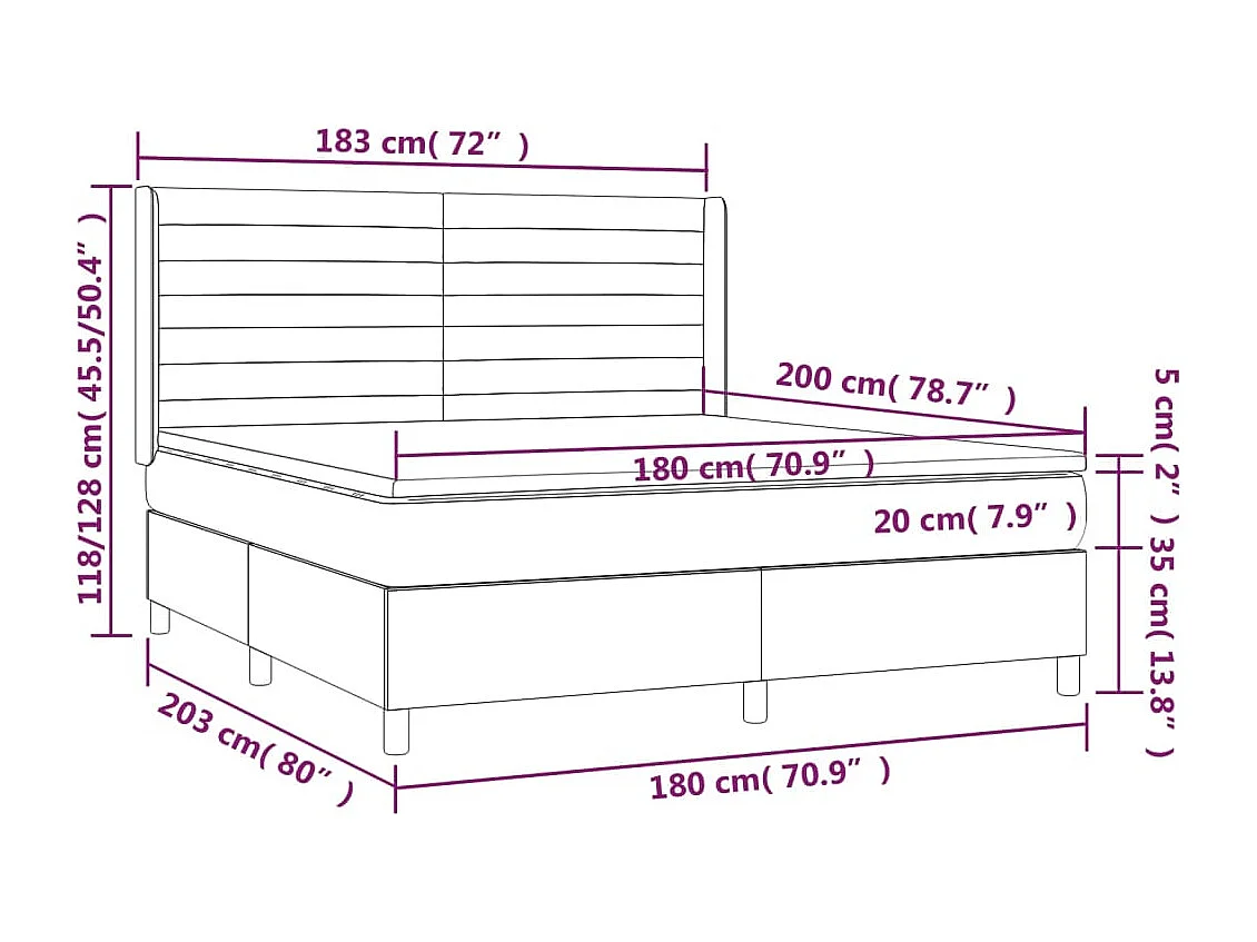 Sommier à lattes de lit matelas et LED Noir 180x200 Velours