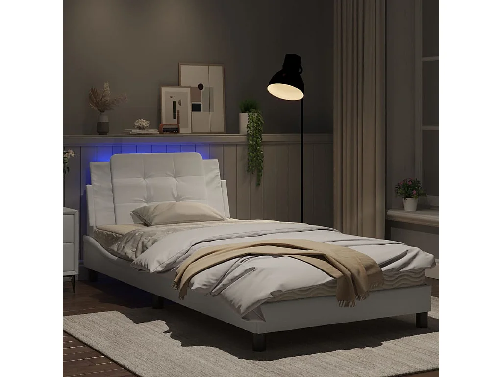 Cadre de lit avec lumières LED blanc 100x200 similicuir