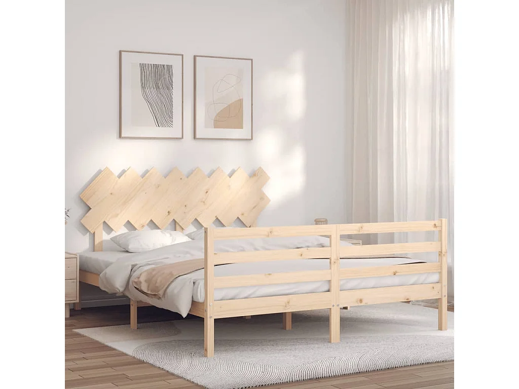 Cadre de lit avec tête de lit 160x200 bois massif