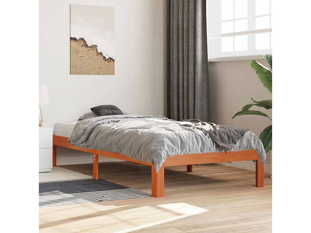 Cadre de lit marron 90x200 bois de pin massif