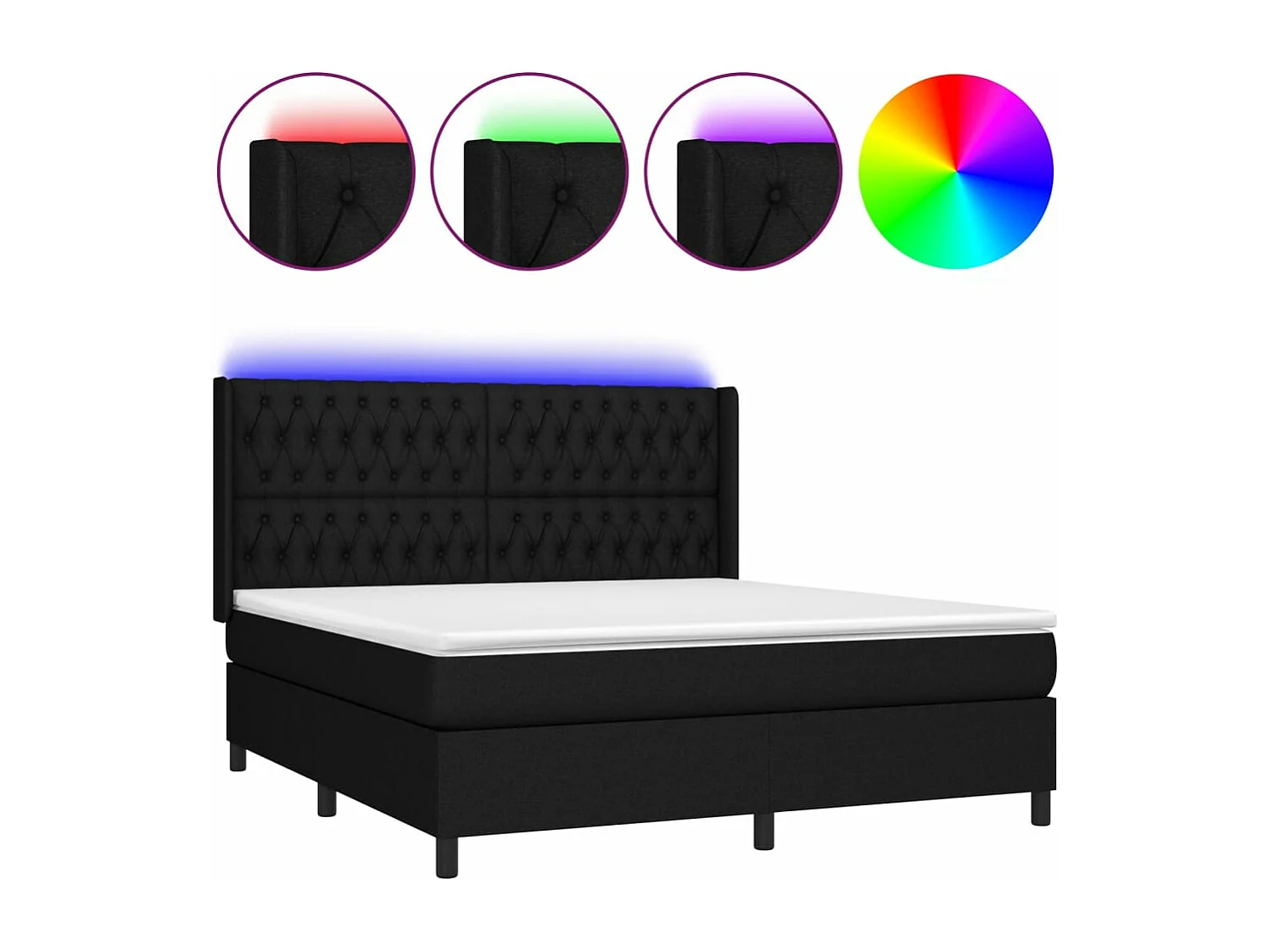 Sommier à lattes de lit matelas et LED Noir 180x200 Tissu