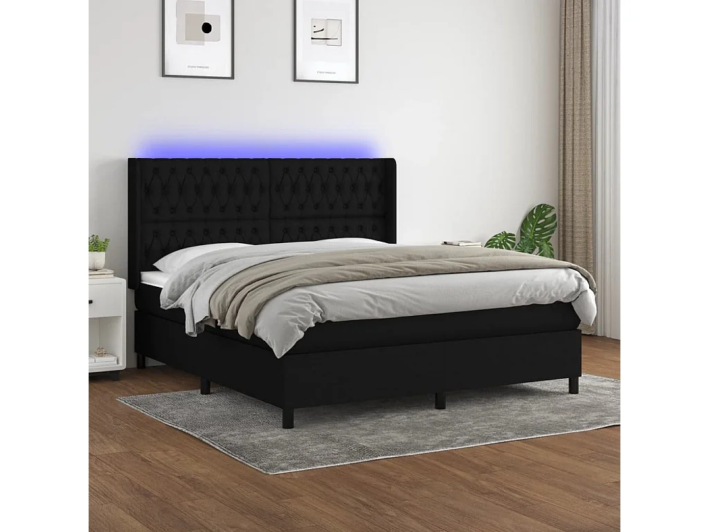 Sommier à lattes de lit matelas et LED Noir 180x200 Tissu