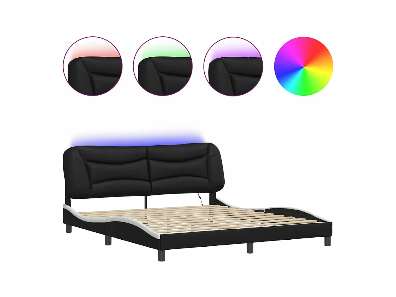 Bedframe met LED-verlichting kunstleer zwart en wit 180x200 cm