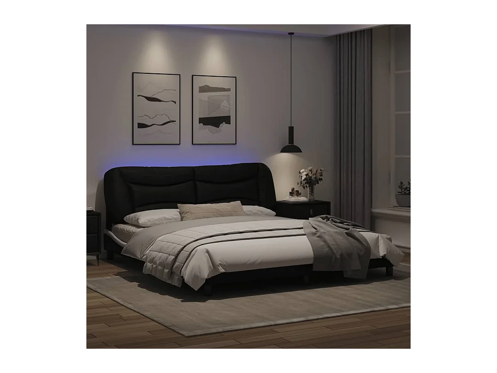 Bedframe met LED-verlichting kunstleer zwart en wit 180x200 cm