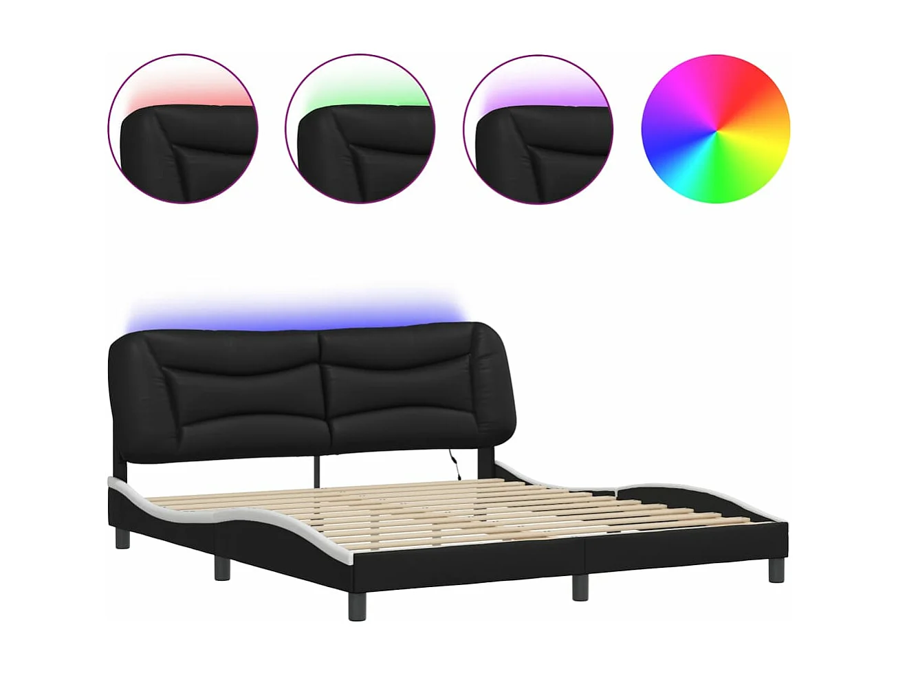 Bedframe met LED-verlichting kunstleer zwart en wit 180x200 cm