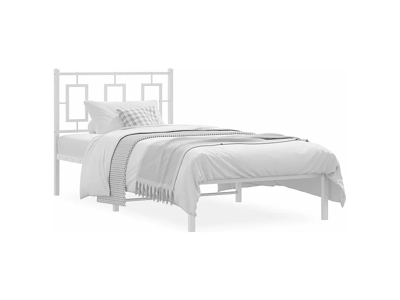 Cadre de lit métal avec tête de lit blanc 90x200