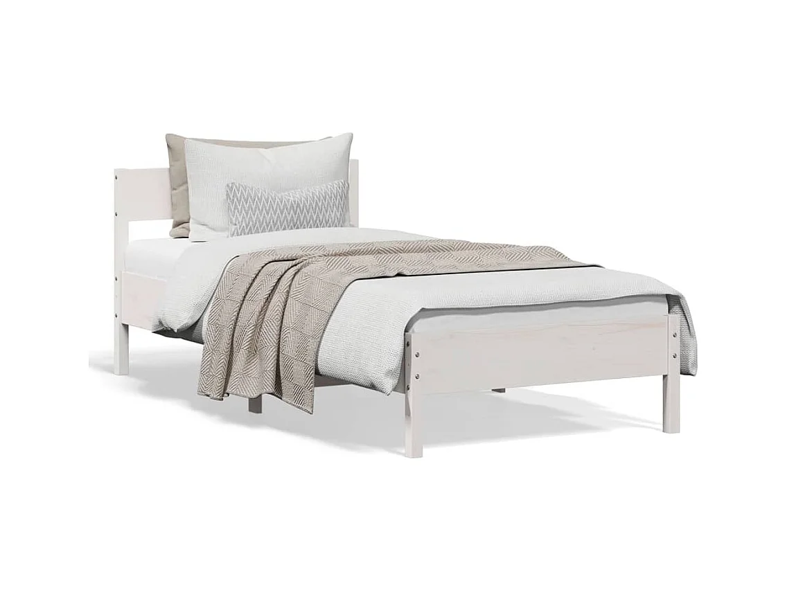 Cadre de lit avec tête de lit blanc 90x190 bois de pin massif