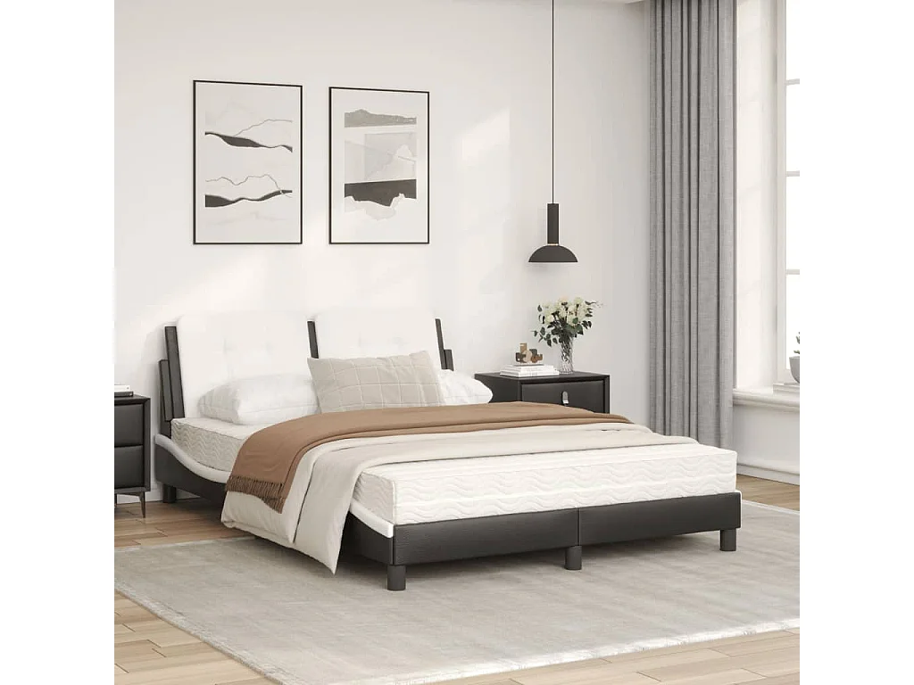 Lit avec matelas noir et blanc 120x200 similicuir