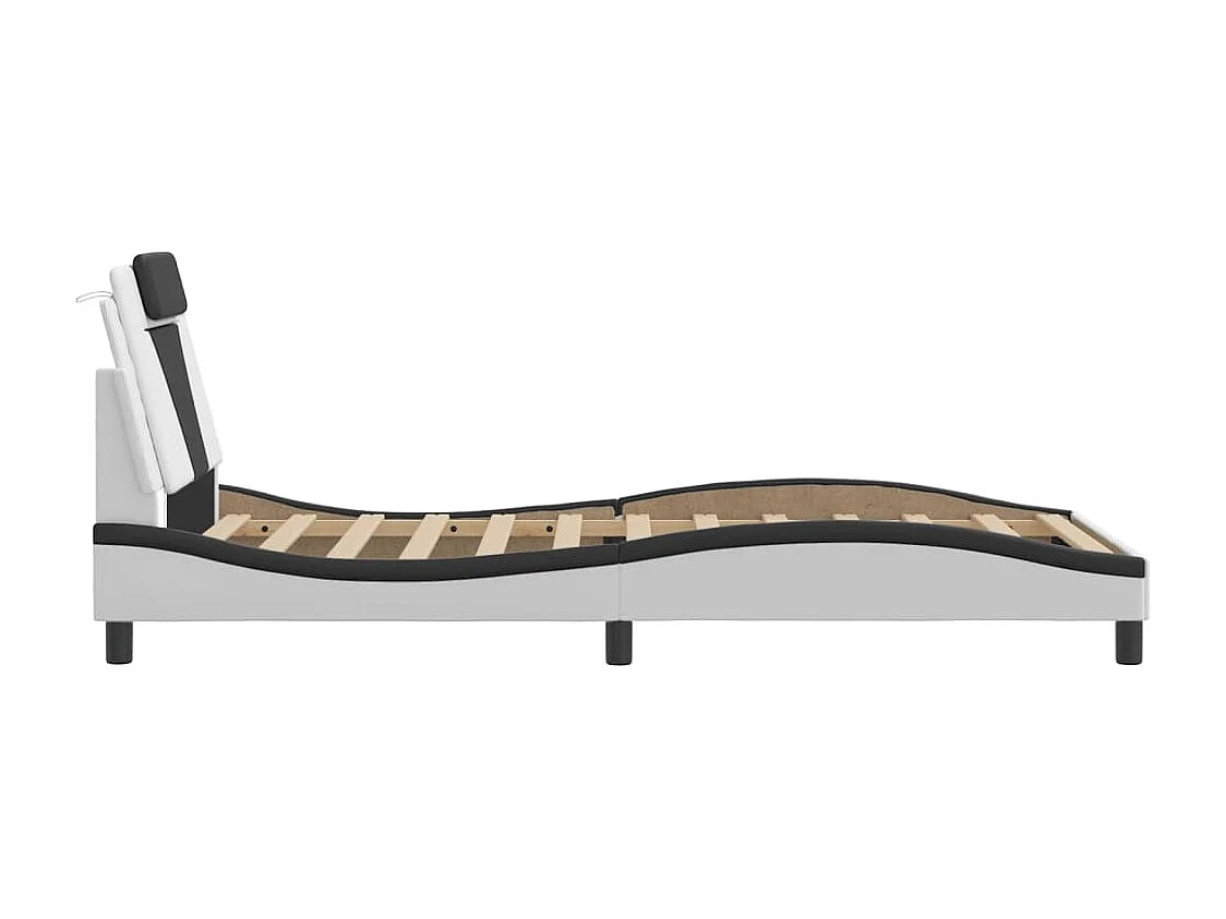 Cadre de lit avec lumières LED blanc noir 100x200 similicuir