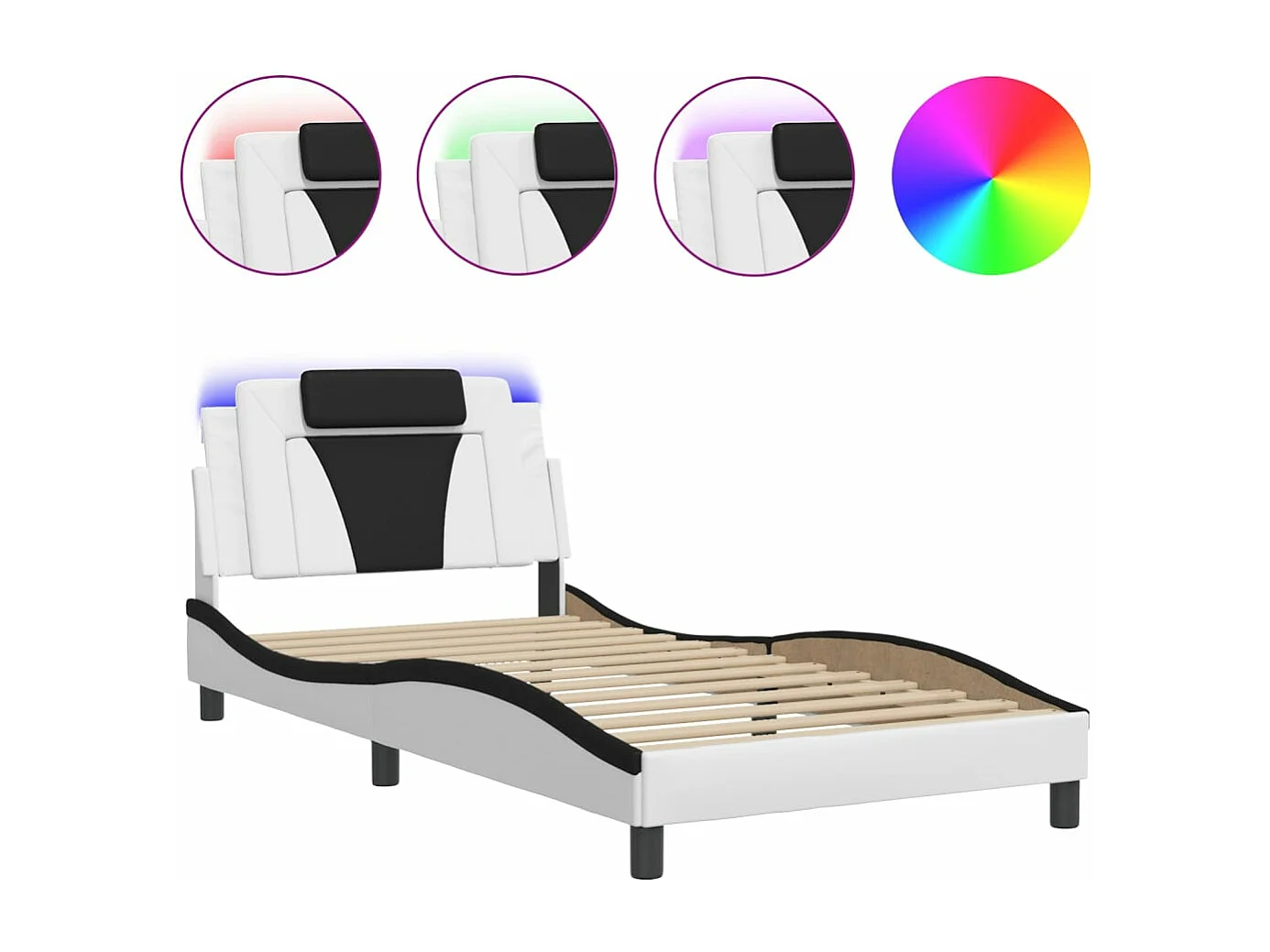 Cadre de lit avec lumières LED blanc noir 100x200 similicuir