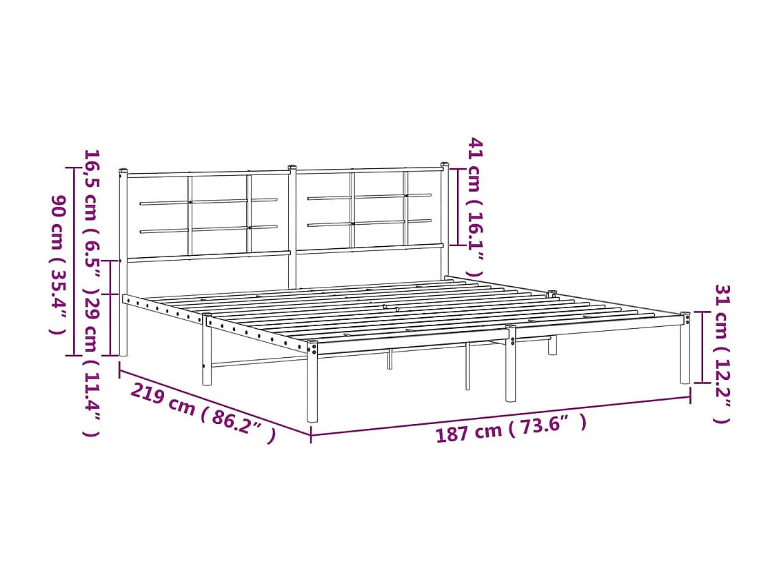 Cadre de lit métal avec tête de lit blanc 183x213