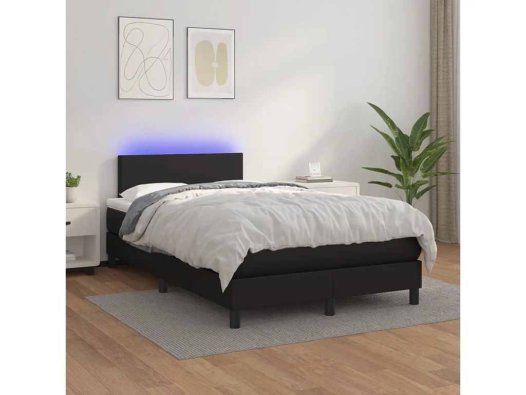 Sommier à lattes de lit matelas LED noir 120x190 similicuir