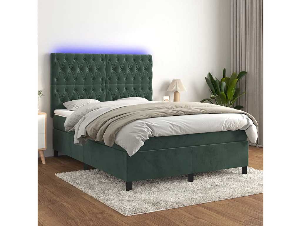 Sommier à lattes de lit matelas et LED Vert foncé 140x190