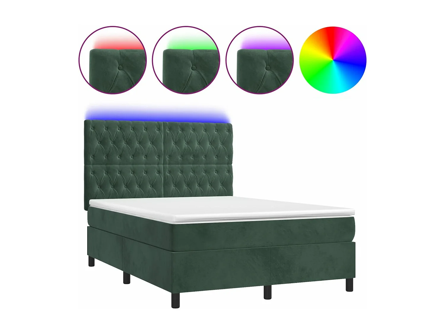 Sommier à lattes de lit matelas et LED Vert foncé 140x190