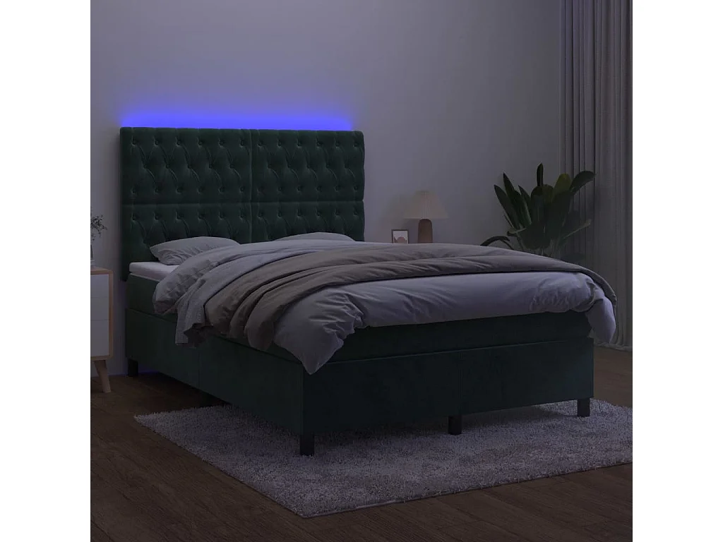 Sommier à lattes de lit matelas et LED Vert foncé 140x190