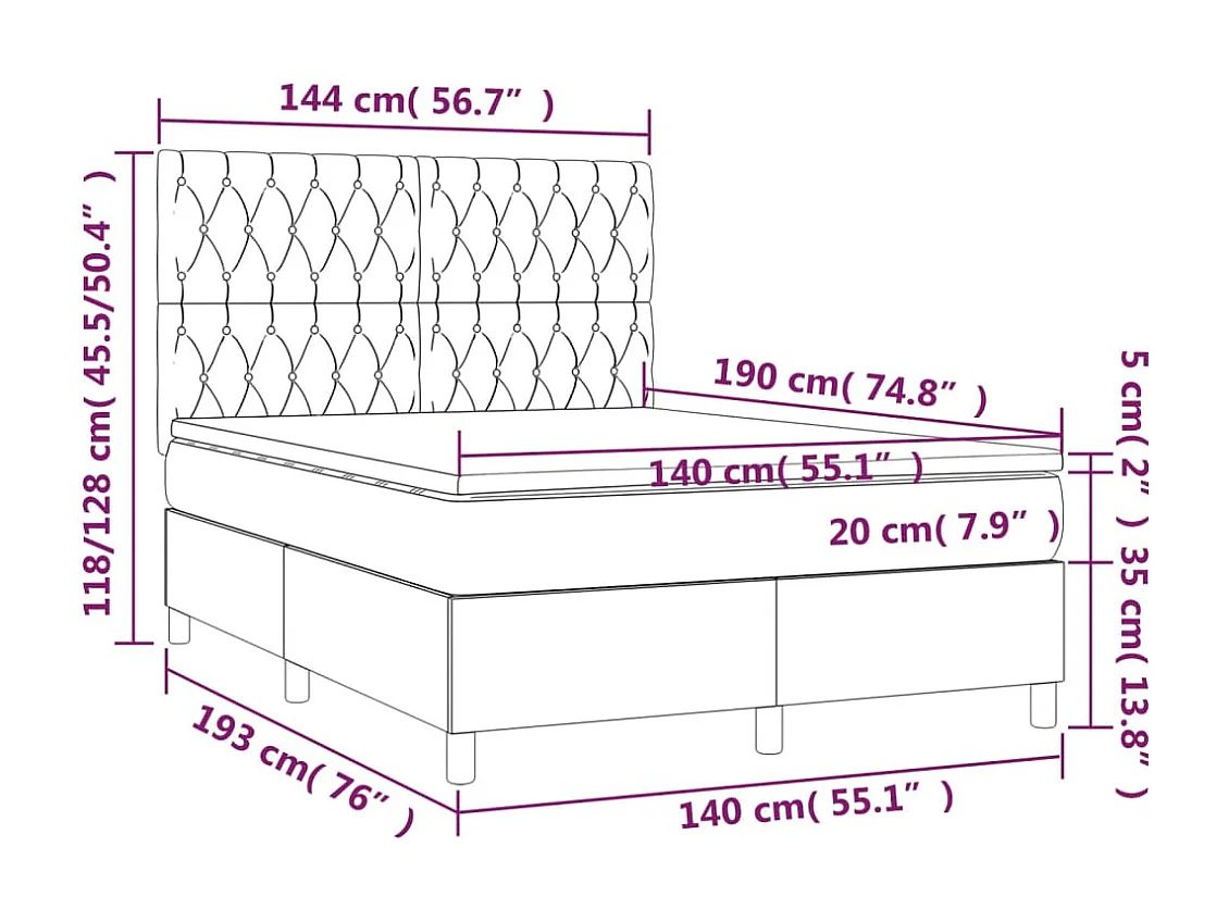 Sommier à lattes de lit matelas et LED Vert foncé 140x190