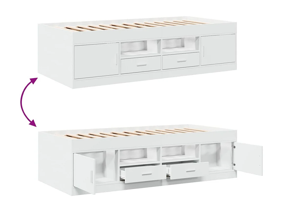 Lit de jour avec tiroirs blanc 90x200 bois d'ingénierie