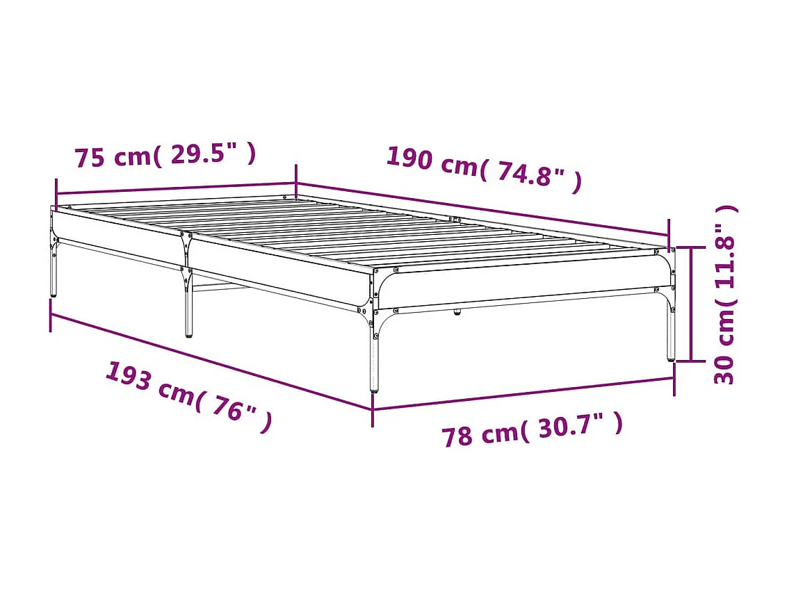 Cadre de lit chêne marron 75x190 bois d'ingénierie et métal
